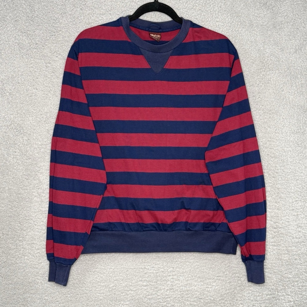Vtg Cross Creek Rugby Shirt Striped Red Blue Long Sleeve USA Made Mens XL Cotton
